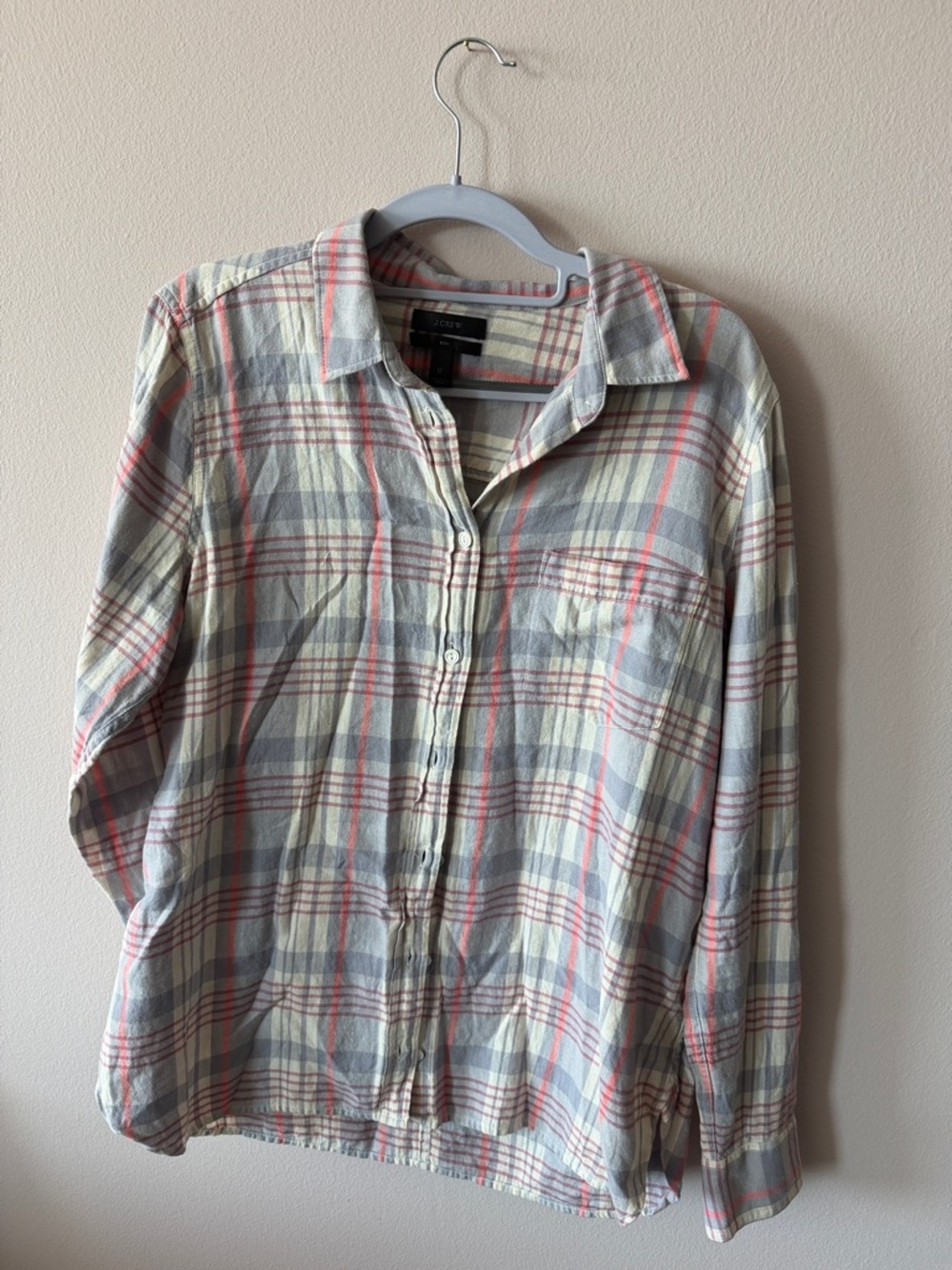 J. Crew Plaid Button-Down Shirt in Gray, Cream & Coral